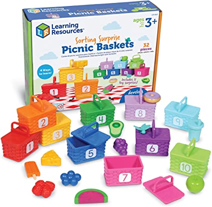 Learning Resources Sorting Surprise Picnic Baskets, Easter Toys for kids, Toddler Sorting & Matching Skills Toy, Fine Motor Skills, Preschool Educational Toys, 32 Pieces, Ages 3