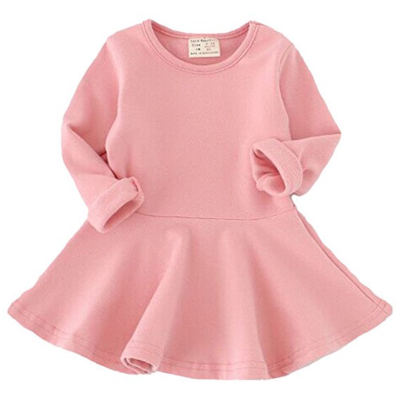 FAYELE Baby Girls' Long Sleeve Cotton One-piece Dress