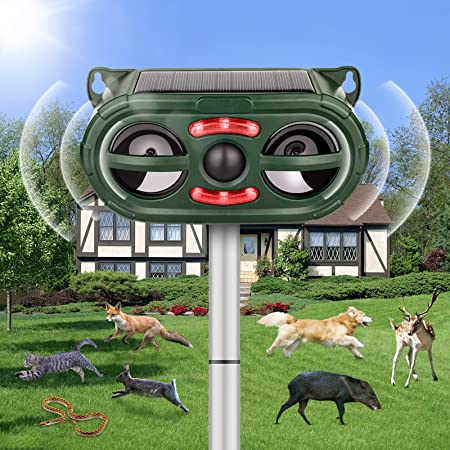 Solar Animal Repeller, Ultrasonic Animal Repeller Outdoor with Motion Sensor and Sound, Ultrasonic Outdoor Solar Powered squirrel Cat Raccoon Repellent, Animal Deterrent Devices Outdoor Solar for Yard