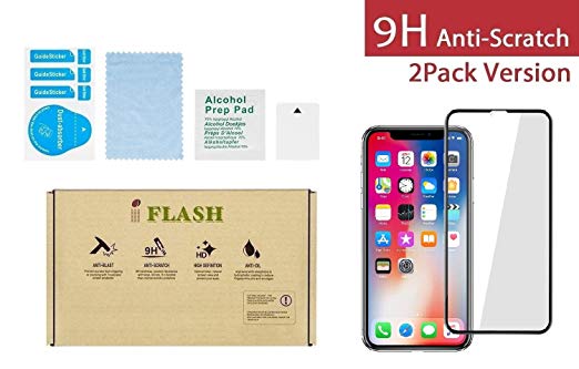 iPhone Xs Max Full Coverage Glass Screen Protector, iFlash [2 Pack] Full Cover Tempered Glass Screen Protector for Apple iPhone Xs Max 6.5” – Face ID/Edge-to-Edge Curved Surface/Bubble Free –Black