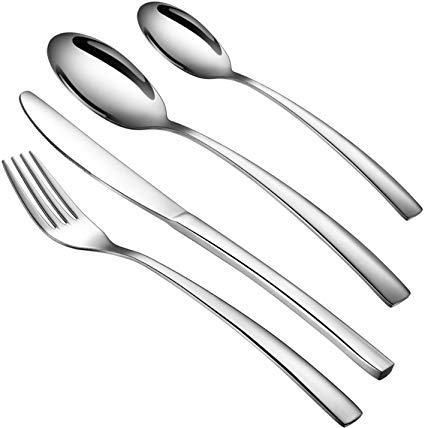 WUJO Cutlery Set, Stainless Steel Dinner Set, 24 Piece Dinnerware/Tableware/Silverware Set Service for 6 Person, Include Knife/Fork/Spoon/Teaspoon, Mirror Polished, Dishwasher Safe