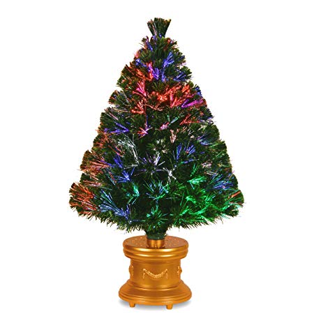 National Tree 36 Inch Fiber Optic Evergreen Firework Tree with Gold Column Base (SZEX7-100L-36-1)