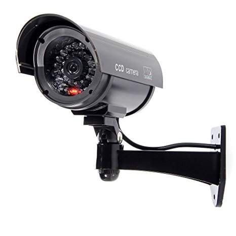 Megach Outdoor/Indoor Waterproof Fake Surveillance Cameras Wireless Surveillance Equipment Dummy Video Surveillance with Flashing Night Light LED Simulated Cameras (Black)
