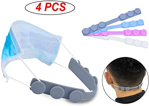 4 PCS Adjustable Anti-Slip Mask Ear Grips Extension Hook,Masks Buckle Strap Extender Silicone Comfortable,White Pink Grey Blue for adult kids