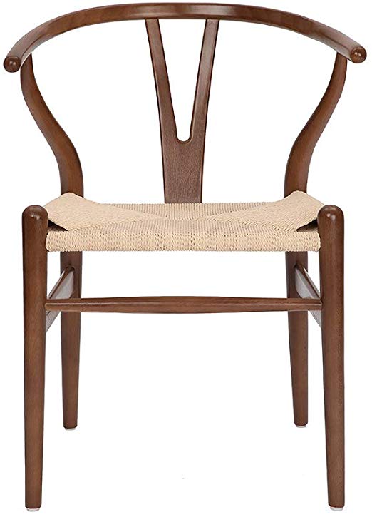 Tomile Wishbone Chair Y Chair Solid Wood Dining Chairs Rattan Armchair Natural (Beech-Walnut)