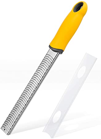 VOVOLY Citrus Zester, Cheese Grater, Lemon Zester of Kitchen Tools - Zesters for Kitchen & Graters For Kitchen, Stainless Steel Zester Grater with Handle & Protective Sheath, Dishwasher Safe, Yellow