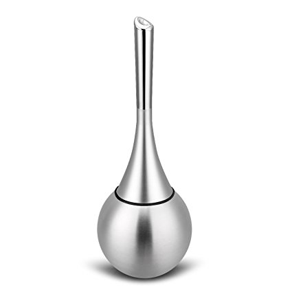 Uten Toilet Brush Compact Bowl Cleaning Brushes and Holder with Stainless Steel Base for Bathroom Storage (Silver)