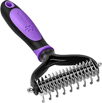 MIU COLOR Pet Grooming Brush, 2 Sided Undercoat Rake for Dogs & Cats, Professional Deshedding Brush and Dematting Tool, Effective Removing Knots, Mats, Tangles for Cats, Dogs, Extra Wide (Purple)