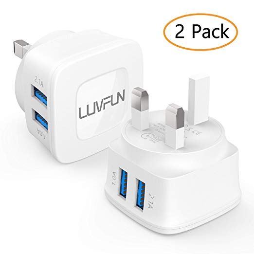 Luvfun Dual USB Charger [5V/2.1A] 2-Port Universal Main Charger USB Charger Plug [2 PACK-White]