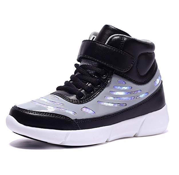 Ufatansy Kids LED Light up Trainers High Top Sneakers Loop Flashing Shoes USB Charging for Winter Boys Girls