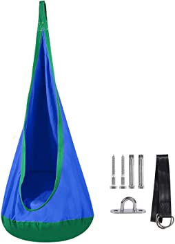 RedSwing Kids Pod Swing Seat, 100% Cotton Child Hanging Pod Hammock Chair with Inflatable Cushion for Indoor Outdoor Use, Hardware Included, Blue