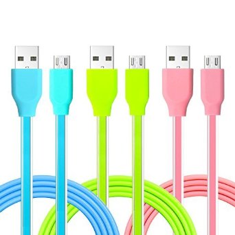 Micro USB Charger Eversame 3-Pack 1M 3Ft Soft TPE USB20 A Male to Micro B Data Sync Charging Cable Cord For Android Tablet Samsung Galaxy S6 Edge PlusNote5 LG VoltG3 Xbox OneBlue Green Pink