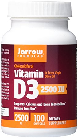 Jarrow Formulas Vitamin D3, Supports: Calcium and Bone Metabolism, 2500 IU, 100 Softgels