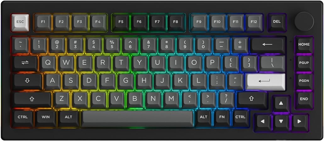 Akko 5075B Plus Mechanical Keyboard 75% Percent RGB Hot-swappable Keyboard with Knob, Black & Silver Theme with PBT Double Shot ASA Profile Keycaps V3 Silver Pro Switch