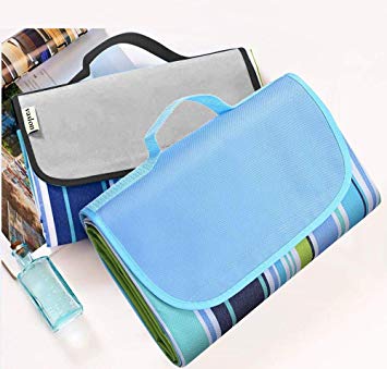 VASLON Extra Large Outdoor Waterproof Foldable Picnic Blanket Tote for Family Concerts, Hiking,Beach,Party,Camping on Grass Sandproof Water-Resistant Handy Picnic Mat Tote 145x200cm