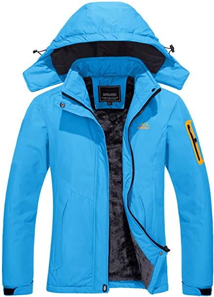 TACVASEN Women's Ski Jacket Waterproof Snow Fleece Inner Hiking Winter Jacket with Detachable Hood