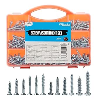 545 Piece Self Tapping Screws Assortment Set – Secure Wood Screw Fastenings Kit – Assorted Sizes – for Repair, Maintenance & Assembly (545 Piece)