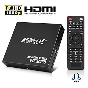 HDMI Media Player,2 HDMI Out Splitter Mode 1080p Full-HD Ultra HDMI Digital Media Player for -MKV/RM- HDD USB Drives and SD Cards (Black)