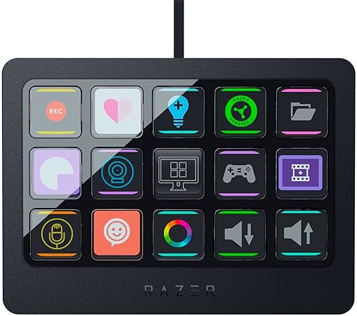 Razer Stream Controller X - All-in-one Keypad for Streaming and Content Creation (15 Switchblade Buttons, Multi-Link Macros, Swap. Magnetic Faceplate, Detachable 50° Anti-Slip Magnetic Stand) Black