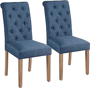 Yaheetech Dining Chairs Set of 2 Button Tufted Parsons Kitchen Chairs Upholstered Fabric Dining Room Chairs with Solid Wood Legs and Padded Seat for Dining Room, Kitchen, Restaurant, 1 Package, Blue