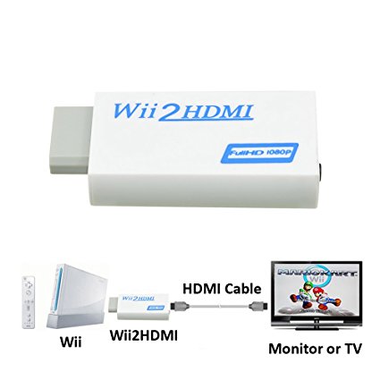 NAMEO Wii to HDMI Adapter Converter Wii2HDMI Support 1080P 720P 3.5mm Audio Video Output - Supports All Wii Display Modes (White-Blue)