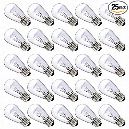 S14 Bulbs by Deneve, 11 Watts, Clear Glass S14 Incandescent Light Bulbs for E26, E27 Sockets, 25 Pack