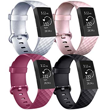 Vancle Silicone Bands Compatible with Fitbit Charge 3 Bands for Women Men, Rose Gold Silver Sport Wristbands for Fitbit Charge 3/Fitbit Charge 3 SE