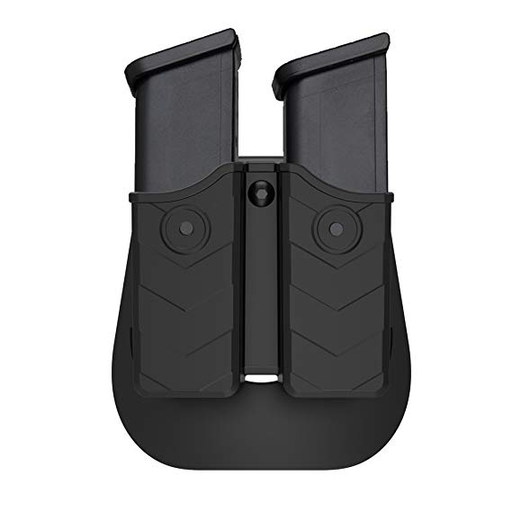 Double Magazine Pouch, Dual Stack Mag Holster with Adjustable Paddle, Universal 9mm and .40 Magazine Holder Fits Glock H&K Smith & Wesson Ruger Sig Sauer CZ Browning Taurus Beretta Walther and More