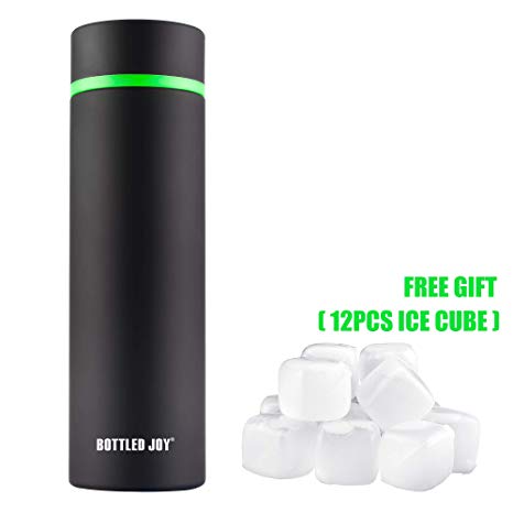 Stainless Steel Water Bottle,Vacuum Bottle,Coffee Bottle Vacuum,Insulated Water Bottle,Keeps Drinks Hot & Cold 24 Hours,Double Walled Water Bottle,Free Gift 12pcs Ice Cube,Thermos Flask 22-Ounce,Black