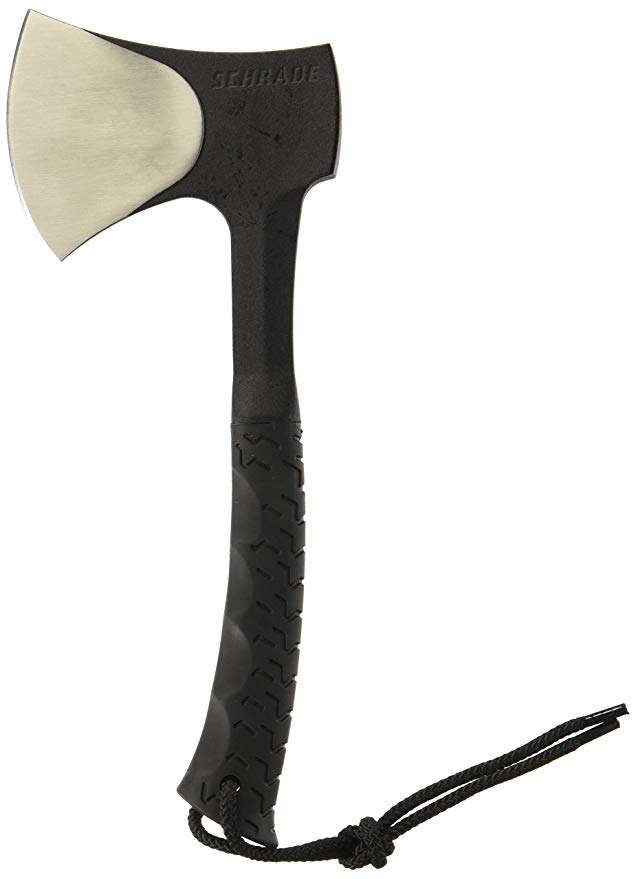 Schrade SCAXE10 11.1in Full Tang Hatchet with 3.6in Stainless Steel Blade and TPR Handle for Outdoor Survival Camping and Everyday Carry