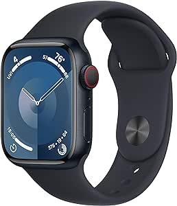 Apple Watch Series 9 [GPS   Cellular 41mm] Smartwatch with Midnight Aluminum Case with Midnight Sport Band M/L. Fitness Tracker, Blood Oxygen & ECG Apps, Always-On Retina Display (Renewed)