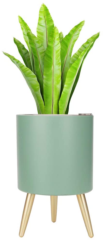 MUDEELA Planter with Self Watering & Drainage System, 7.5 inch Plant Pot with Metal Stand, Indoor Flower Pot with Water Shortage Alarm, Green