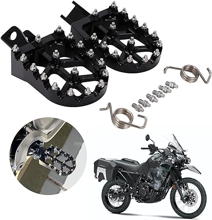 JFG RACING Motorcycle FootPegs Foot Pegs Pedals Rests CNC for KLR 650 KLR650 1987-2018 2021-2024 Vstrom 650 Vstrom 1000 Black