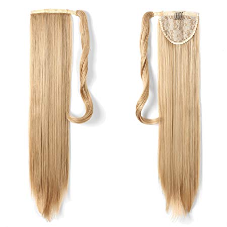 Onedor 24" Straight Wrap Around Ponytail Extension for Women. Premium Synthetic Fiber 120g-130g (27/613)