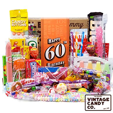 VINTAGE CANDY CO. 60TH BIRTHDAY RETRO CANDY GIFT BOX - 1960 Decade Nostalgic Candies - Fun Gag Gift Basket For Milestone SIXTIETH Birthday - PERFECT For Man Or Woman Turning 60 Years Old