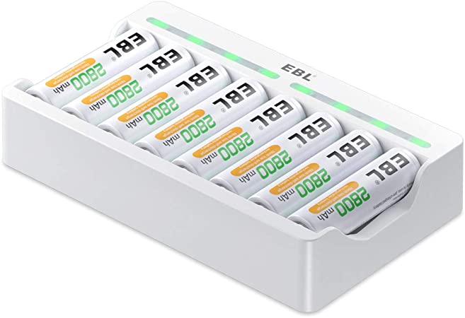 EBL 8 AA Rechargeable Batteries High-capacity with 8 Slots AA AAA Battery Charger - Individual Battery Charger with 5V 2A Fast Charging Function with Rechargeable Battery AA Sets