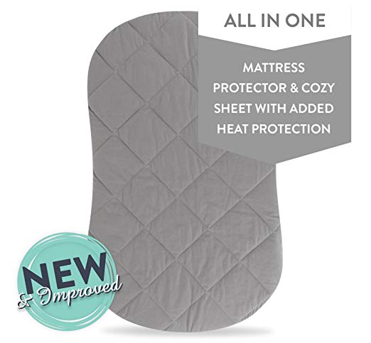 Jersey Cotton Quilted Waterproof Hourglass and Oval Bassinet Sheet all in one Bassinet Sheet and Bassinet Mattress Pad Cover with heat protection - Grey, by Ely's & Co.