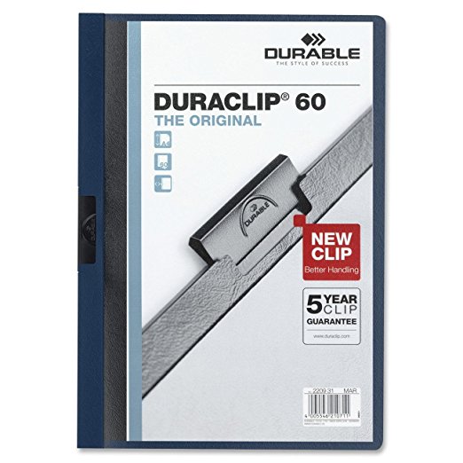 DURABLE Vinyl DuraClip Report Cover with Clip, Letter, Holds 60 Pages, Clear/Navy Blue (221428)