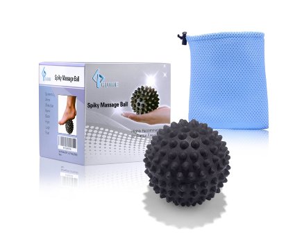 Spiky Massage Ball Roller By GLOUE - Sports Outdoor Pain Relief - Highly Recommended for Plantar Fasciitis - Foot and Back Pain Pain Relief - High Density Deep Tissue Acupressure - Using Reflexology Trigger Point Sensory Therapy (Black)