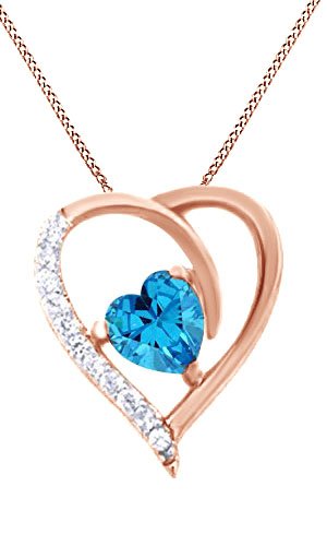 Jewel Zone US Simulated Aquamarine Heart Pendant Necklace 14k Gold Over Sterling Silver