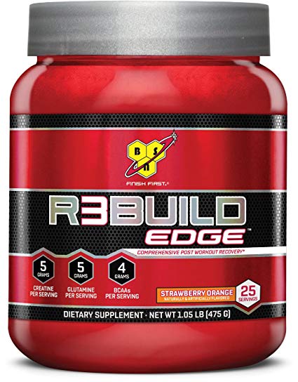 BSN R3Build Edge Post Workout Recovery Powder With Creatine, Glutamine and BCAAs, Strawberry Orange, 25 Servings