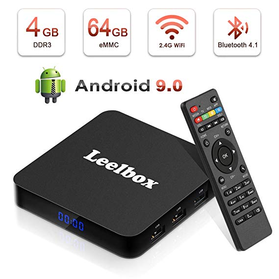 Android 9.0 TV Box, Leelbox Q4 Plus Android Box 4GB RAM 64 ROM Bluetooth 4.1 RK3328 Quad Core 64bits Smart TV BOX Support 2.4Ghz Wi-Fi 4K 3D Full HD H.265 USB 3.0