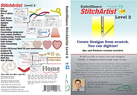 Embrilliance StitchArtist Level 2 Digitizing Embroidery Software for MAC & PC
