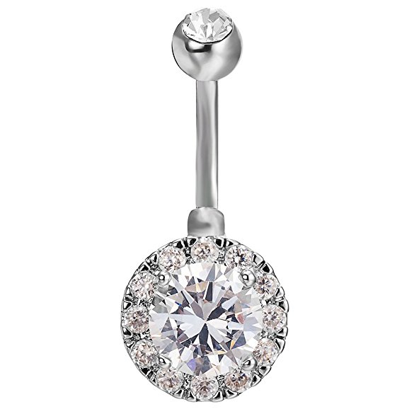 Calors Vitton Silver Plated Round Cubic Zirconia Navel Piercing Belly Rings