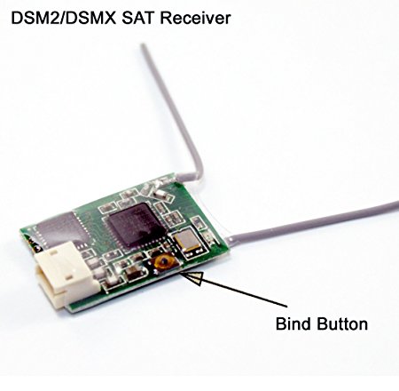 HOBBYMATE FPV Racer Quadcopter Satellite Receiver - for DSM-2 DSM-X Radio Transmitter, With Bind Button