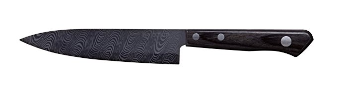Kyocera Advanced Ceramic Kyotop Damascus 5-inch Slicing Knife with Pakka Wood Handle, Black Blade