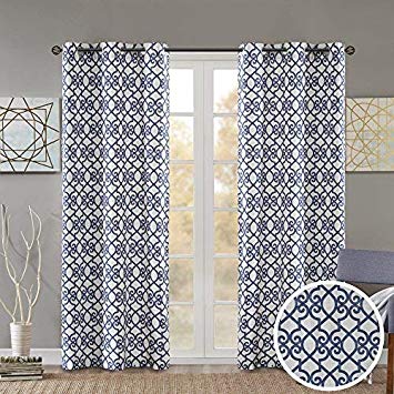 Comfort Spaces Printed Floral Lisbeth Window Curtain Energy Saving Black Out Drapes Grommet Top Darkening Panel Pair for Bedroom Living Room and Dormitory, 63 inch, Navy