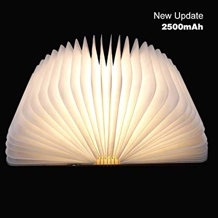 Wooden Folding Book Light, 2500mAh USB Rechargable Book Fold Light Led Desk Table Lamp for Decor, Magnetic Design Creative Gift for Kids Birthday Lovers Holiday (Warmwhite/Yellow Color)