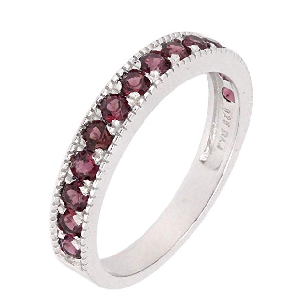 BL Jewelry Sterling Silver Round Genuine Natural Gemstone Stackable Half Eternity Band Ring