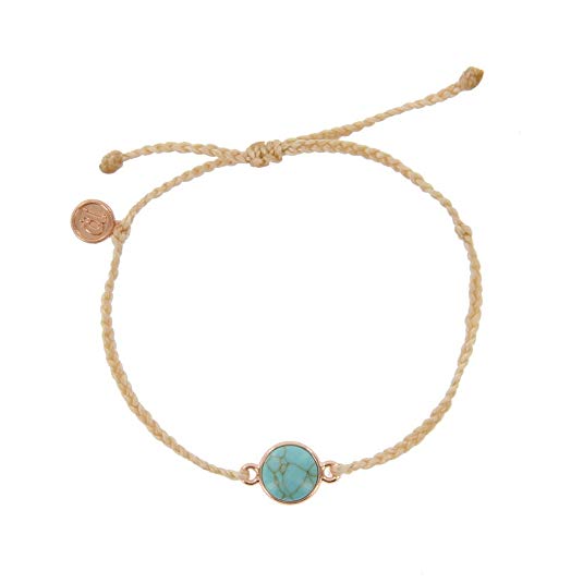 Pura Vida Rose Gold/Gold Riviera Stone Bezel Braided Bracelet Plated Charm Adjustable Band Waterproof